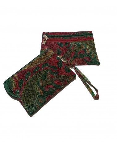 3 Zip and Wristlet Set - Mustard and Red Paisley