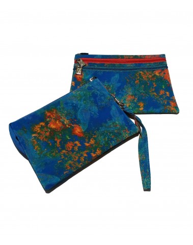 3 Zip and Wristlet Set - Blue Orange Smudge