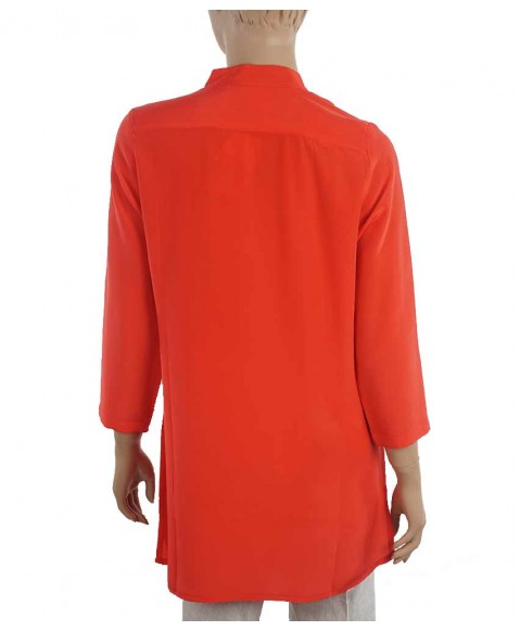 Plain Long Silk Shirt - Red