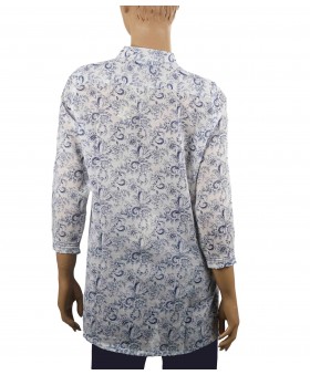 Casual Kurti - White and Blue Floral Pintuck