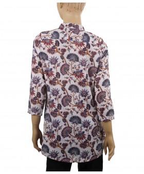 Casual Kurti - Dusty Purple Floral Pintuck