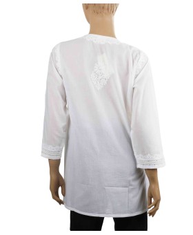 Embroidered Casual Kurti - White Floral Embroidery