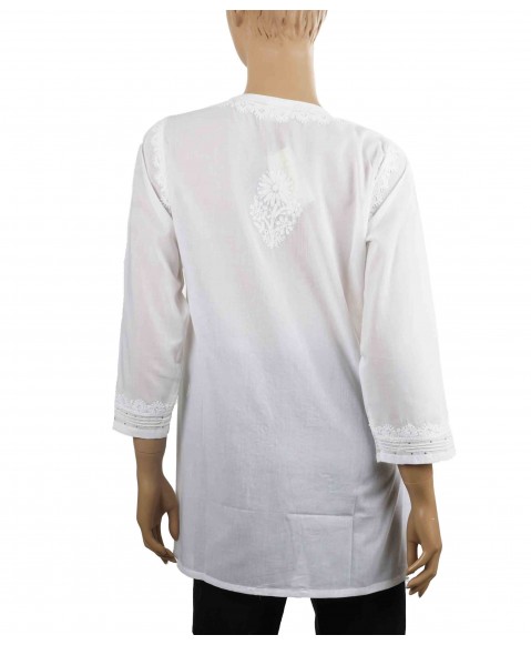 Embroidered Casual Kurti - White Floral Embroidery