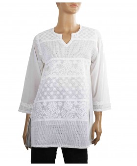 Embroidered Casual Kurti - White Floral Embroidery