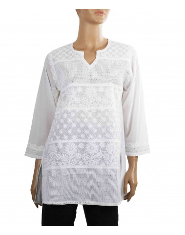 Embroidered Casual Kurti - White Floral Embroidery