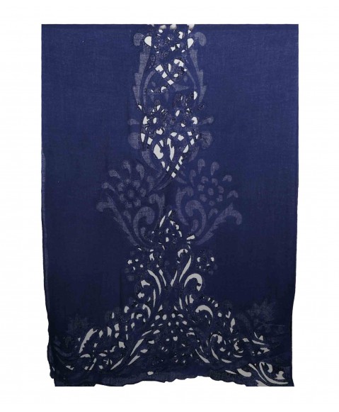 Navy Blue Floral Design Cutwork Stole