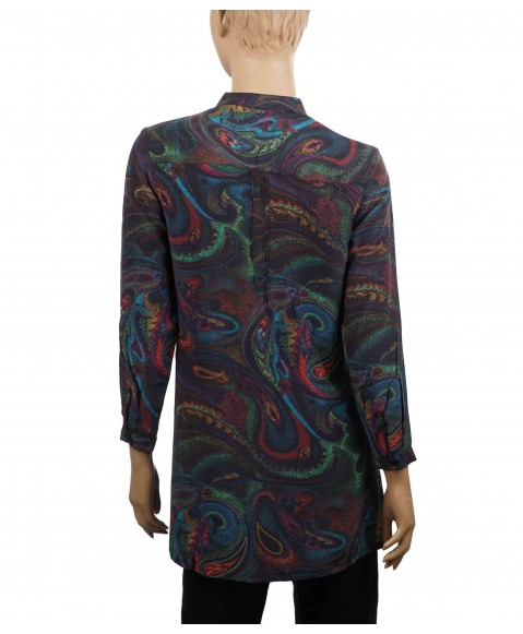 Long Silk Shirt - Colorful Dotted Paisley