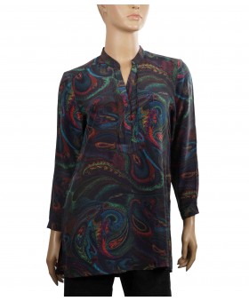 Long Silk Shirt - Colorful Dotted Paisley