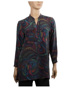 Long Silk Shirt - Colorful Dotted Paisley