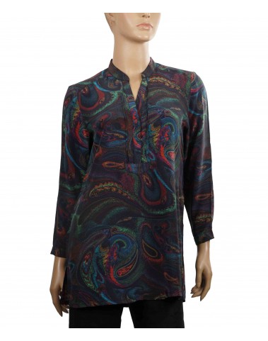 Long Silk Shirt - Colorful Dotted Paisley