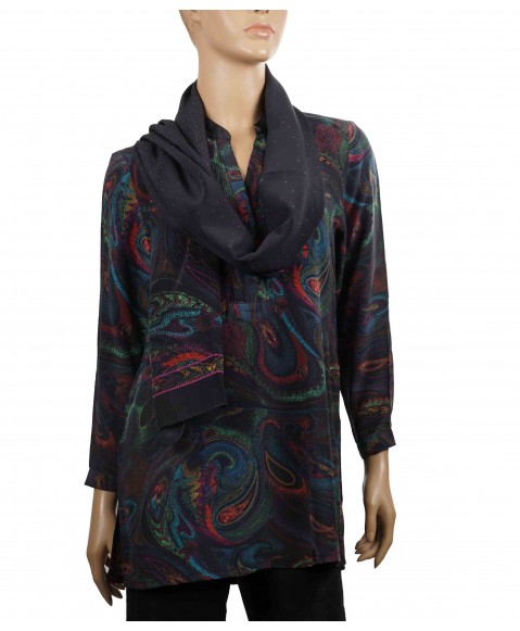 Long Silk Shirt - Colorful Dotted Paisley