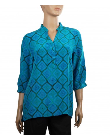 Short Silk Shirt - Blue Dotted Diamond