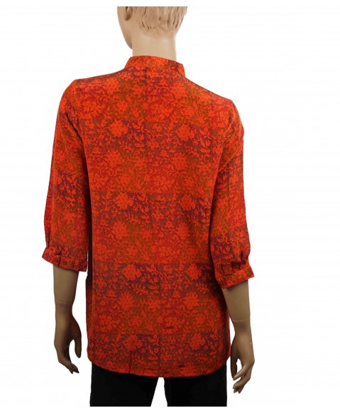 Short Silk Shirt - Red Floral