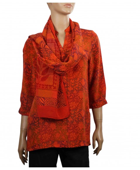 Short Silk Shirt - Red Floral