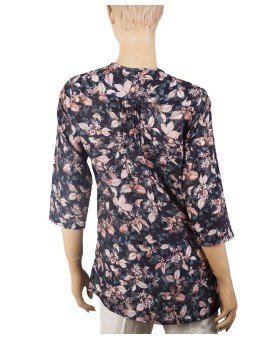 Casual Kurti - Black With Beige Leaf
