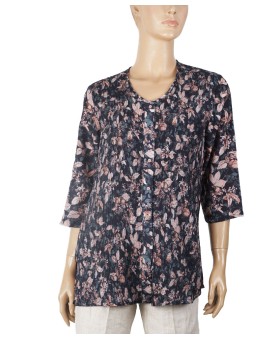 Casual Kurti - Black With Beige Leaf