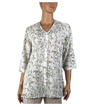 Casual Kurti - Yellow Floral Creeper Pintuck