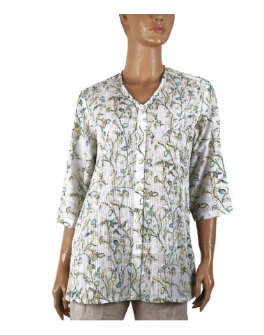 Casual Kurti - Yellow Floral Creeper Pintuck