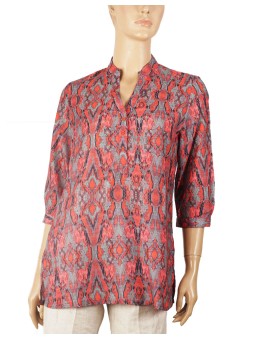 Casual Kurti - Red And Green Ikat