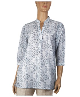 Casual Kurti - Grey Ikat Print