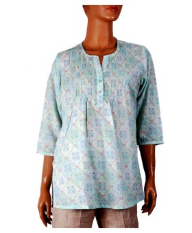 Casual Kurti - Mint Green Base With Tiny Pink Dots