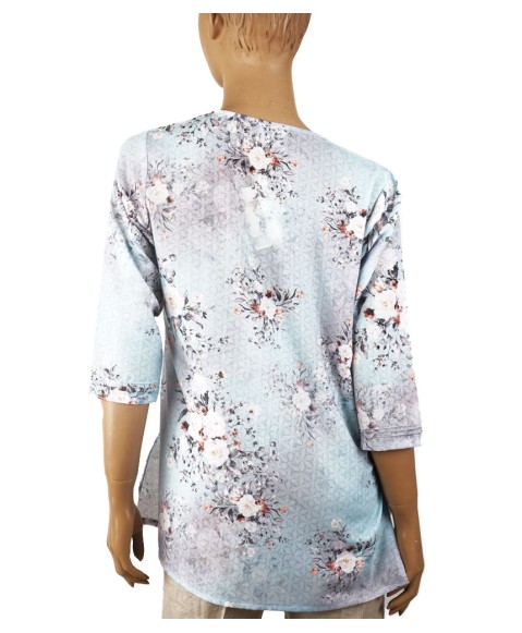 Casual Kurti - Sky Blue Base With Grey Floral