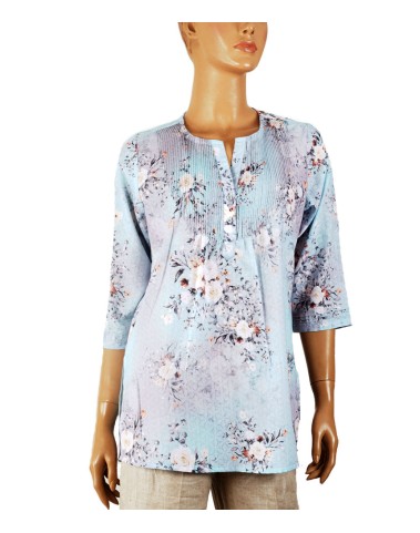 Casual Kurti - Sky Blue Base With Grey Floral