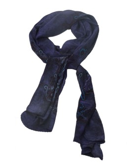 Crepe Silk Scarf - Navy Blue Paisley