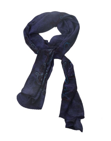 Crepe Silk Scarf - Navy Blue Paisley