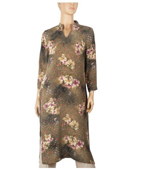 Tunic - Olive Green With Beige Floral