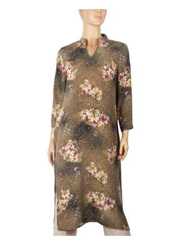 Tunic - Olive Green With Beige Floral