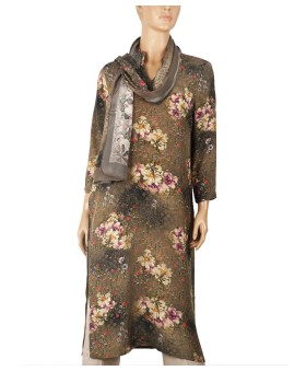 Tunic - Olive Green With Beige Floral