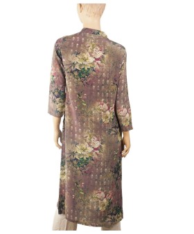Long Embroidered Silk Kurti - Dusty Purple Floral 