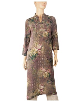 Long Embroidered Silk Kurti - Dusty Purple Floral 