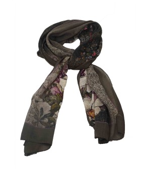 Crepe Silk Scarf - Olive Green Floral