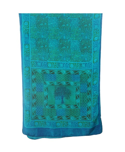 Crepe Silk Scarf - Blue And Green Floral