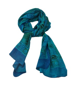 Crepe Silk Scarf - Blue And Green Floral