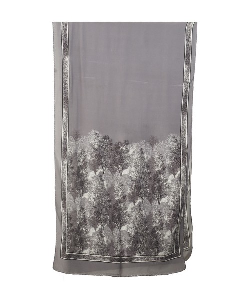 Crepe Silk Scarf - Black And White Tree Prints