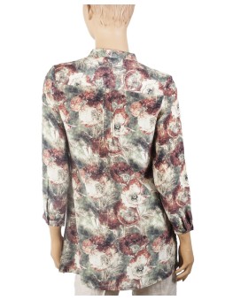 Long Silk Shirt - Olive Green With Brown Floral 