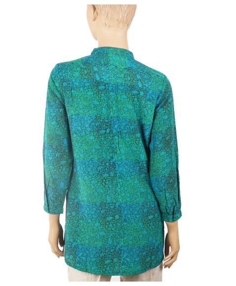 Long Silk Shirt - Blue And Green Floral 