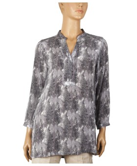 Long Silk Shirt - Black And White Tree Prints