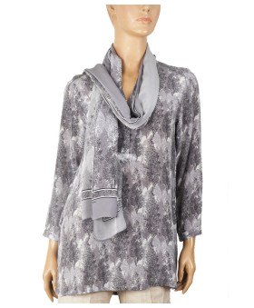 Long Silk Shirt - Black And White Tree Prints