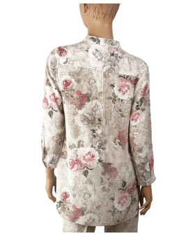 Long Silk Shirt - Pink Roses