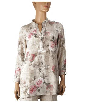 Long Silk Shirt - Pink Roses