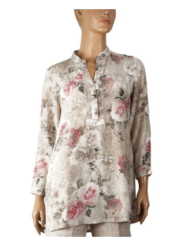 Long Silk Shirt - Pink Roses