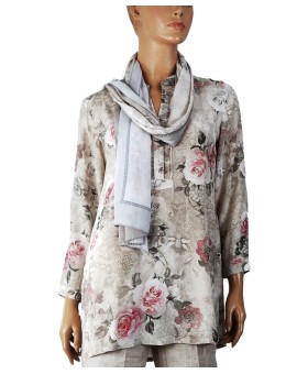 Long Silk Shirt - Pink Roses