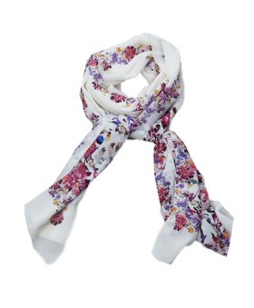 Crepe Silk Scarf - Pretty Purple Floral 