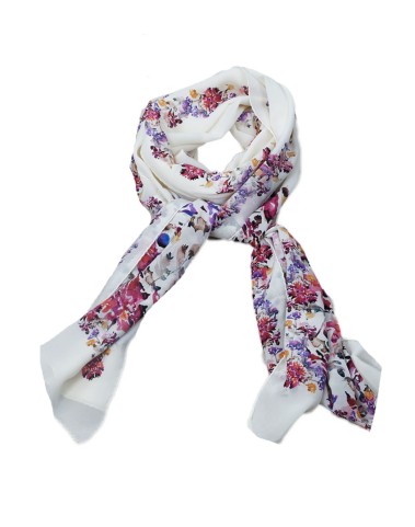 Crepe Silk Scarf - Pretty Purple Floral 