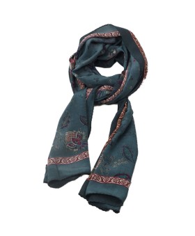 Crepe Silk Scarf - Deep Grey Base With Floral