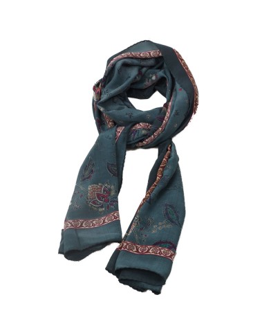 Crepe Silk Scarf - Deep Grey Base With Floral
